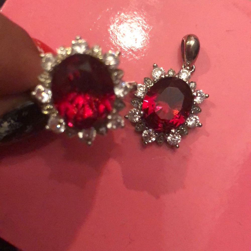 Sterling Silver With Simulated Ruby Set..! - image 1